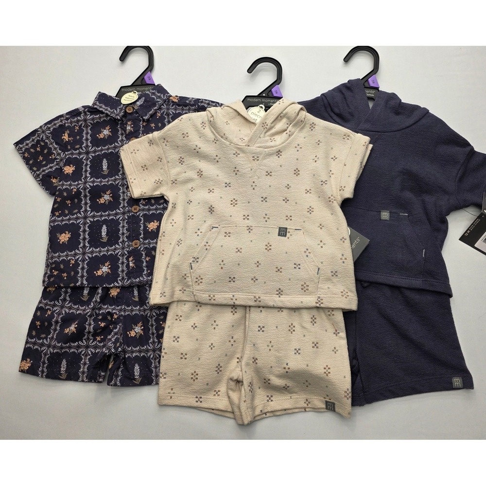 Modern Moments Gerber 2-Piece Sets Bundle Boys 12M Navy Cream NEW 3-Pack Outfits